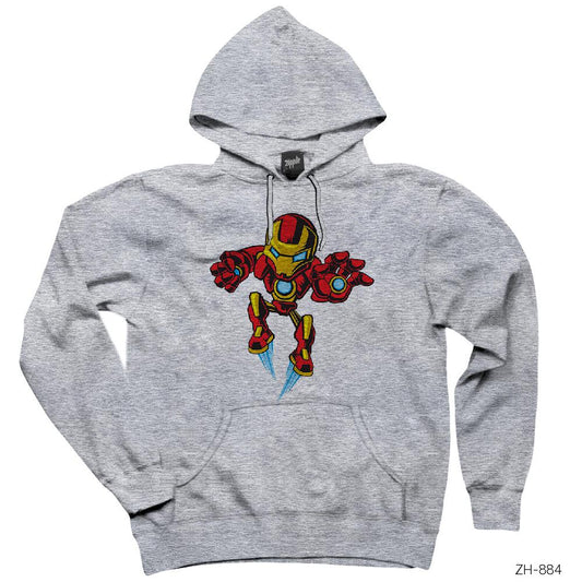 Iron Man Cartoon Gri Kapşonlu Sweatshirt Hoodie