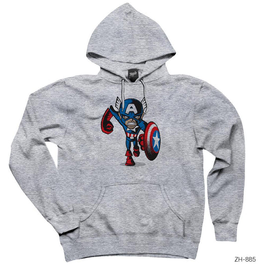Captain America Cartoon Gri Kapşonlu Sweatshirt Hoodie