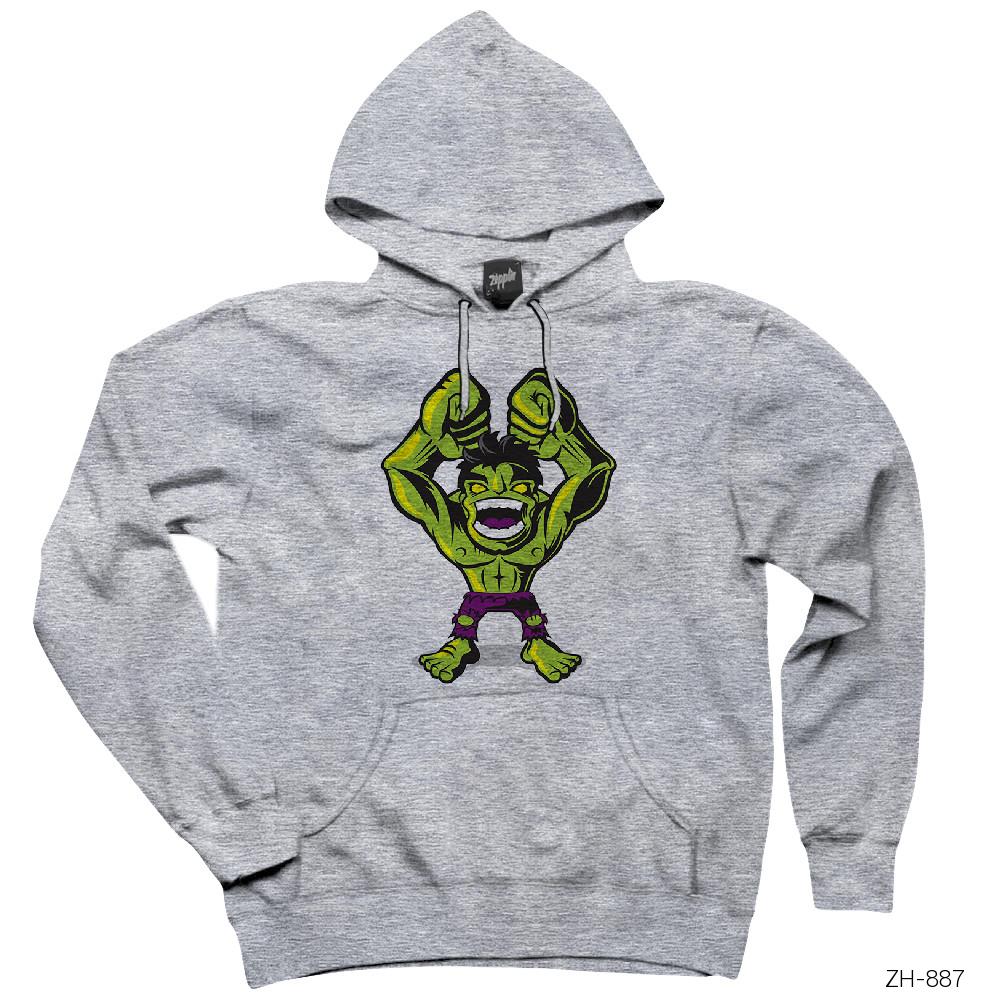 Hulk Cartoon Gri Kapşonlu Sweatshirt Hoodie