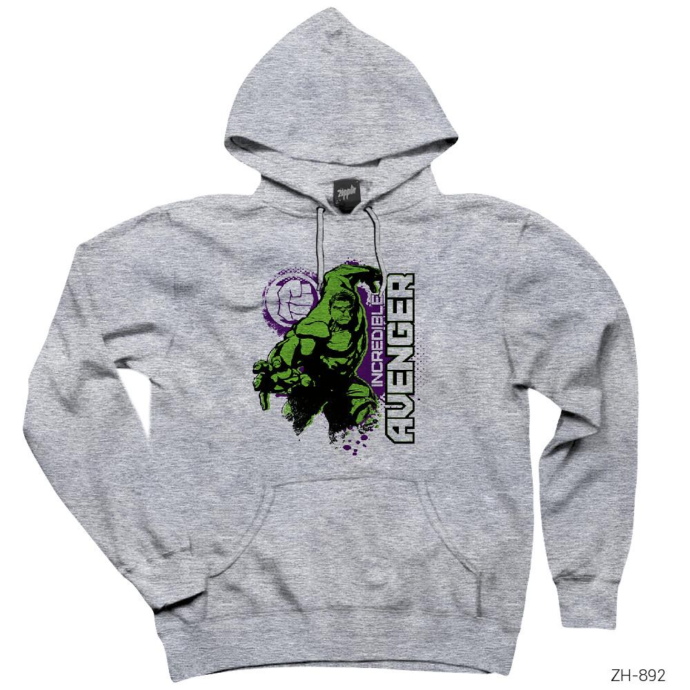 Hulk Incredible Avanger Gri Kapşonlu Sweatshirt Hoodie