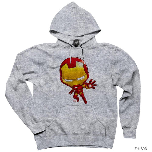 Iron Man Stylized Gri Kapşonlu Sweatshirt Hoodie