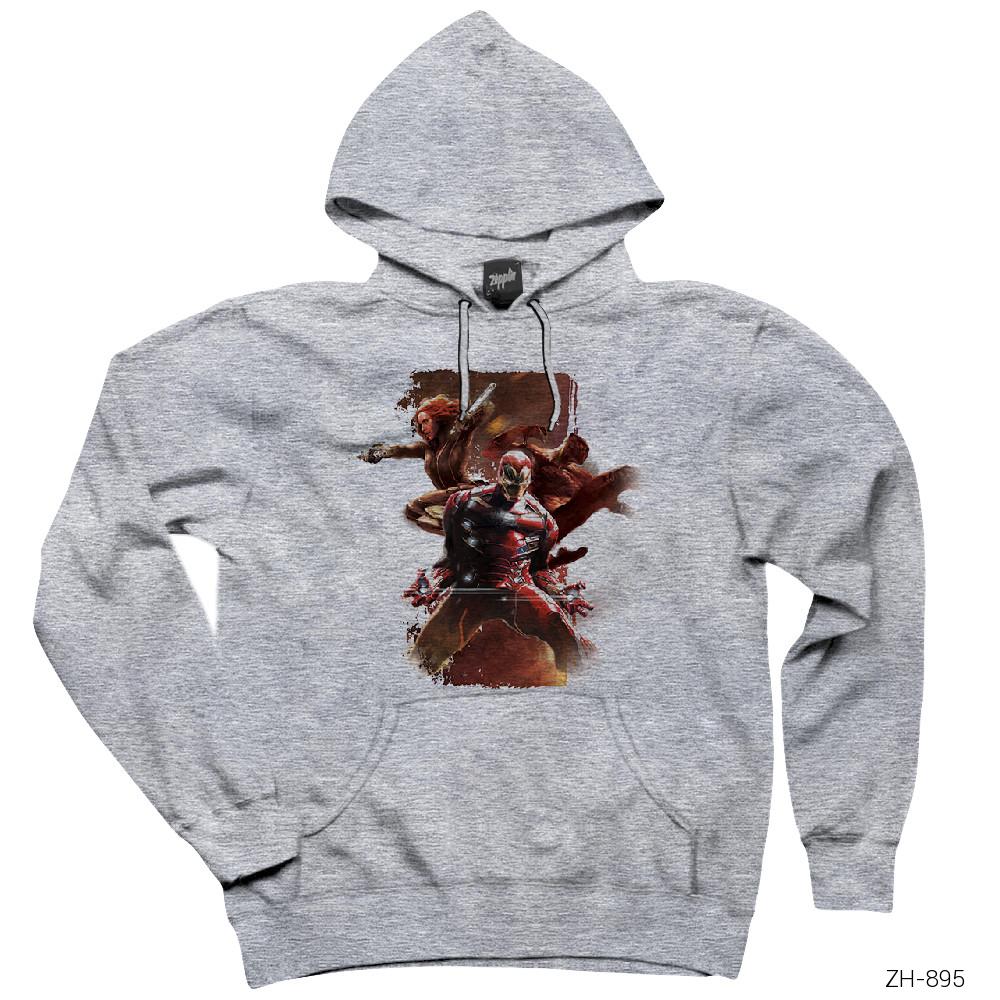 Iron Man Team Attack Gri Kapşonlu Sweatshirt Hoodie