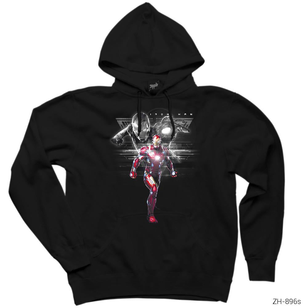Iron Man Digital Siyah Kapşonlu Sweatshirt Hoodie
