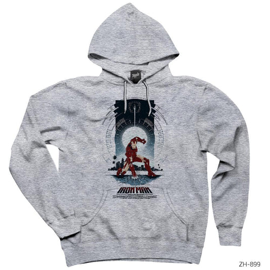 Iron Man Poster Gri Kapşonlu Sweatshirt Hoodie