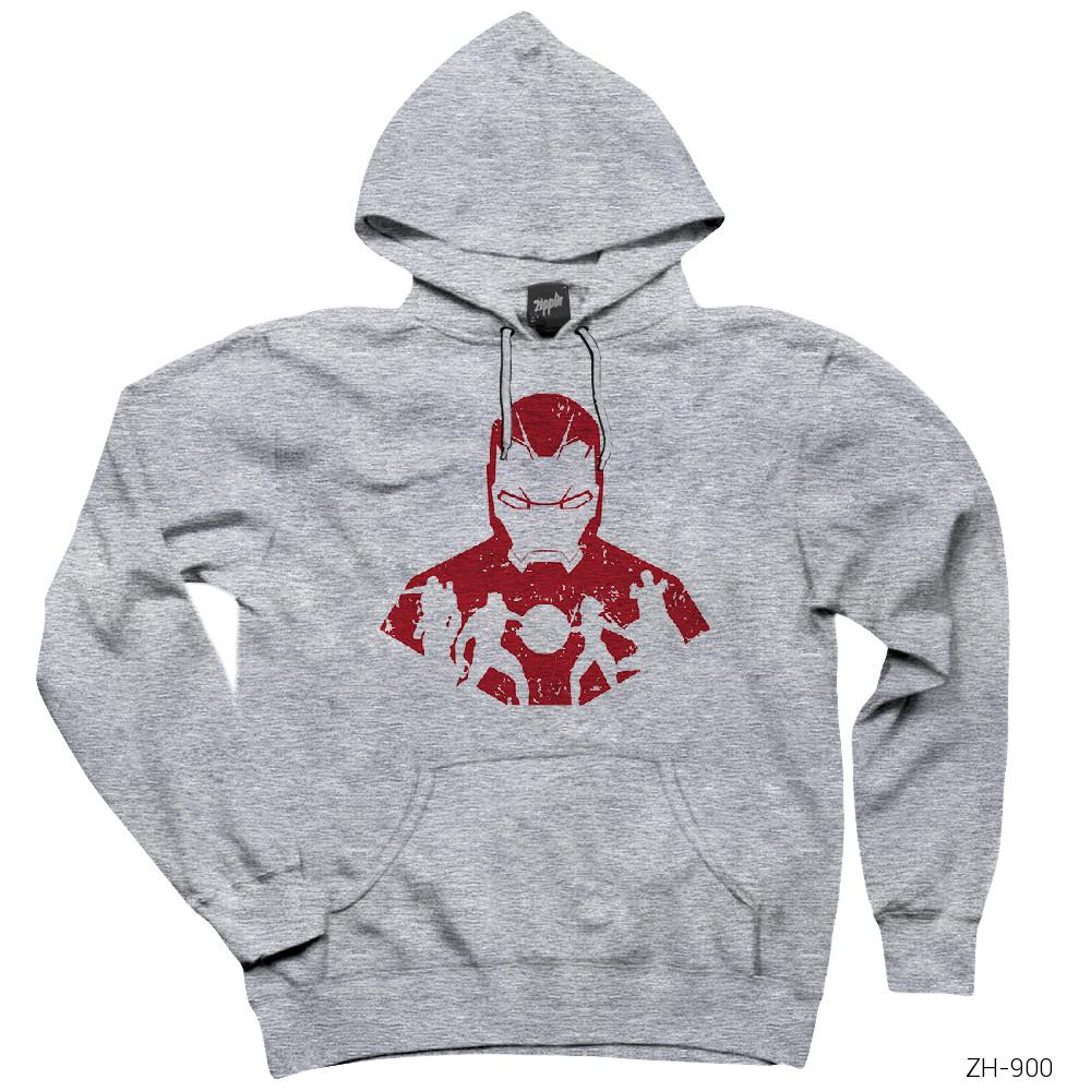 Iron Man Team Silhouette Gri Kapşonlu Sweatshirt Hoodie