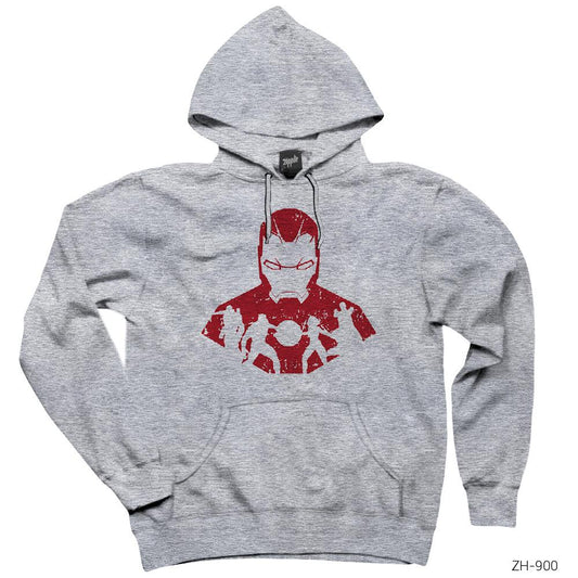 Iron Man Team Silhouette Gri Kapşonlu Sweatshirt Hoodie