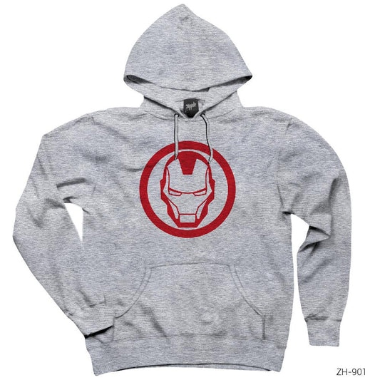 Iron Man Invincible Logo Gri Kapşonlu Sweatshirt Hoodie
