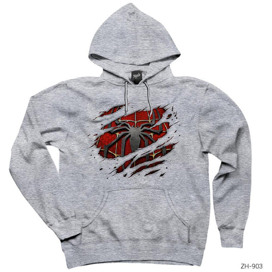 SpiderMan 3D Body Gri Kapşonlu Sweatshirt Hoodie
