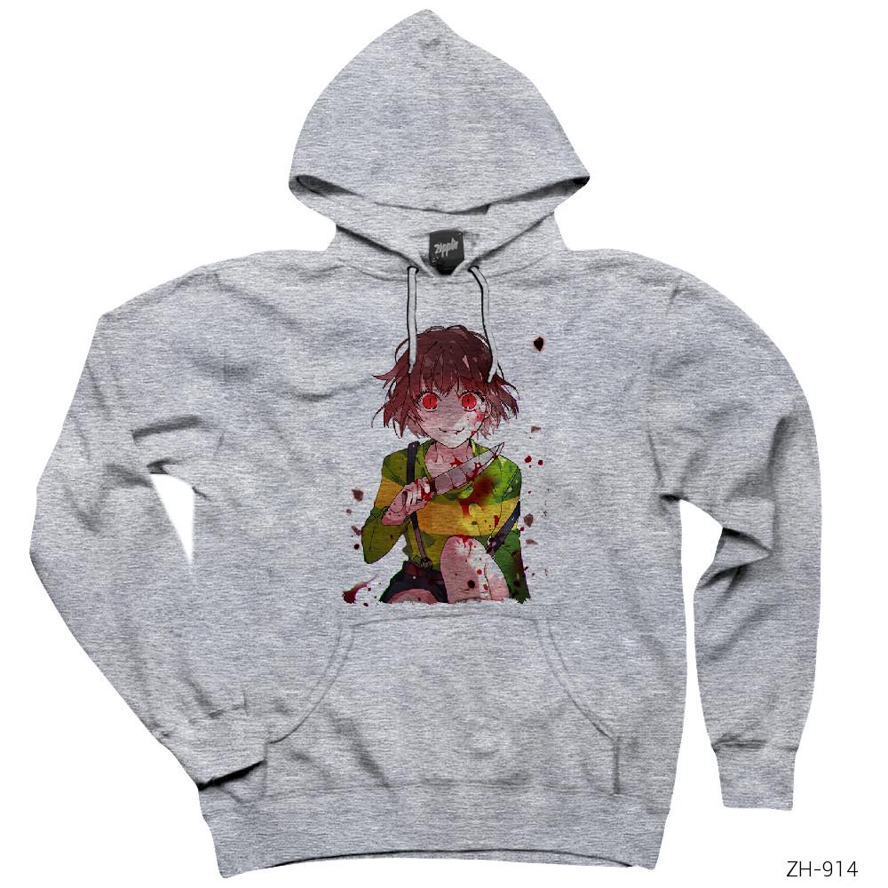 Chara Knife Gri Kapşonlu Sweatshirt Hoodie