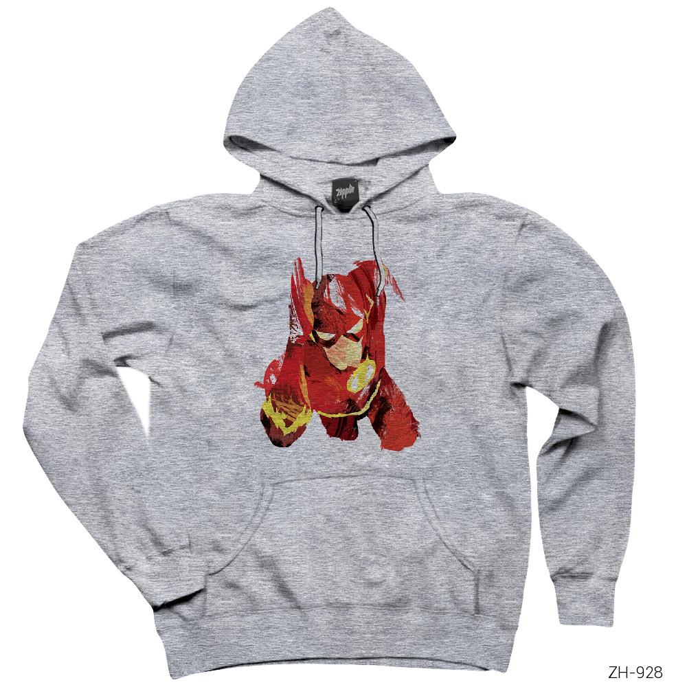 The Flash Artwork Gri Kapşonlu Sweatshirt Hoodie