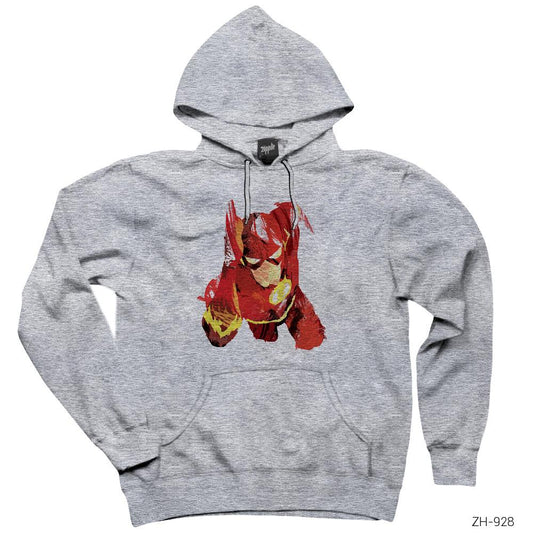 The Flash Artwork Gri Kapşonlu Sweatshirt Hoodie