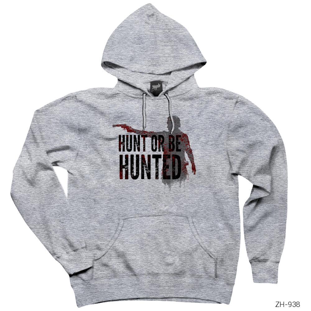 The Walking Dead Hunt or Be Hunted Gri Kapşonlu Sweatshirt Hoodie