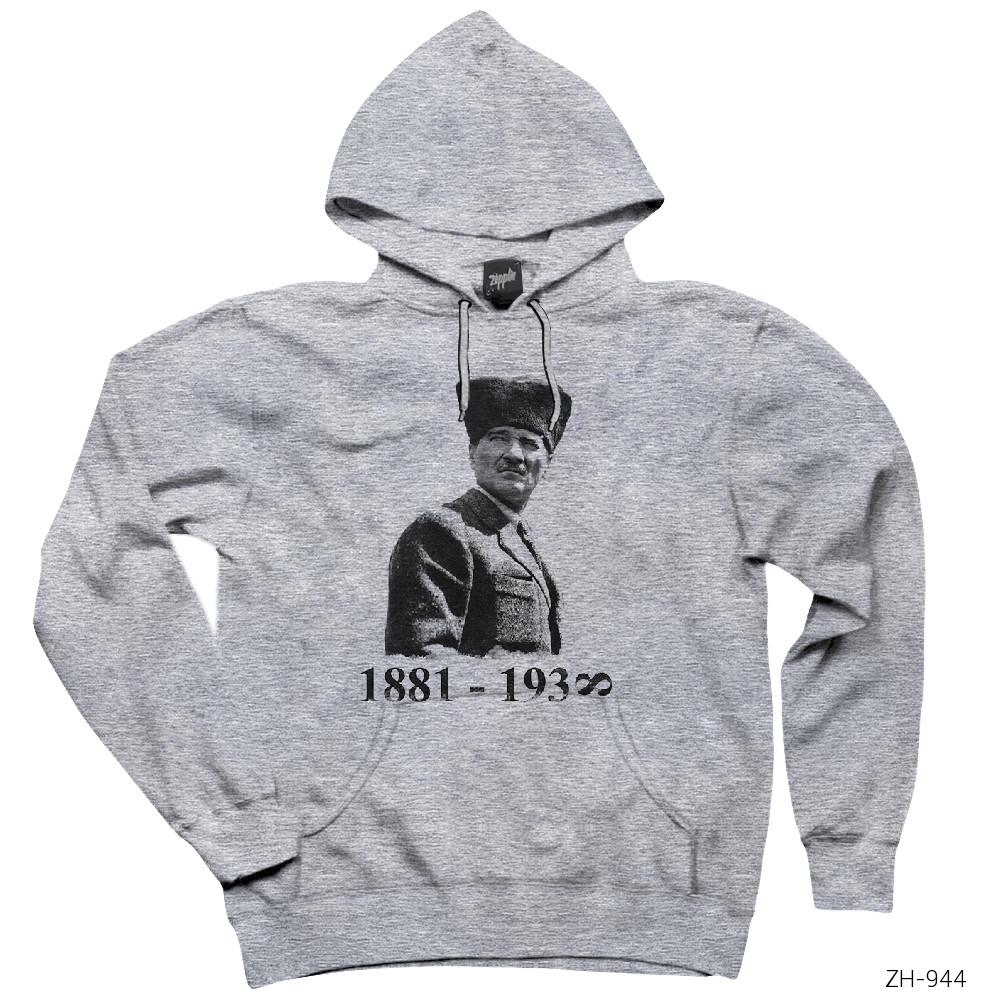 Atatürk 1938 Gri Kapşonlu Sweatshirt Hoodie