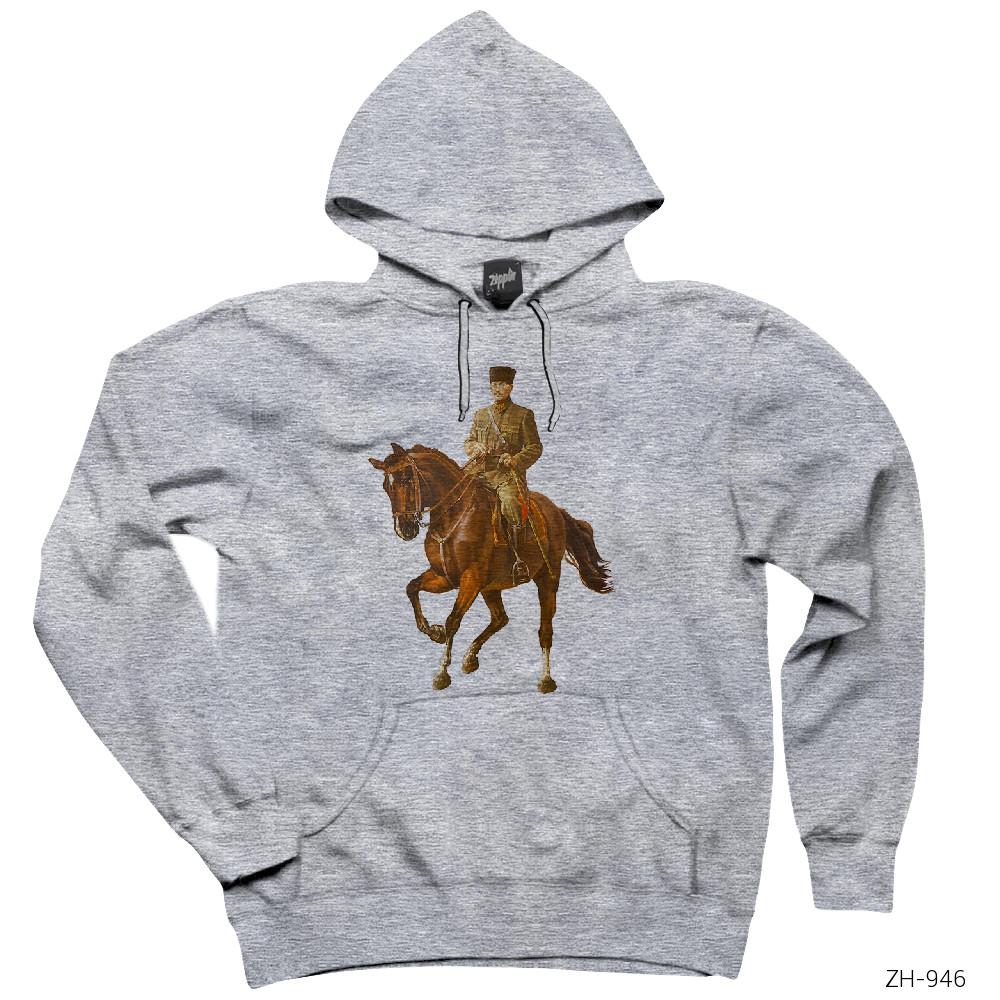 Atatürk Maraşel Gri Kapşonlu Sweatshirt Hoodie