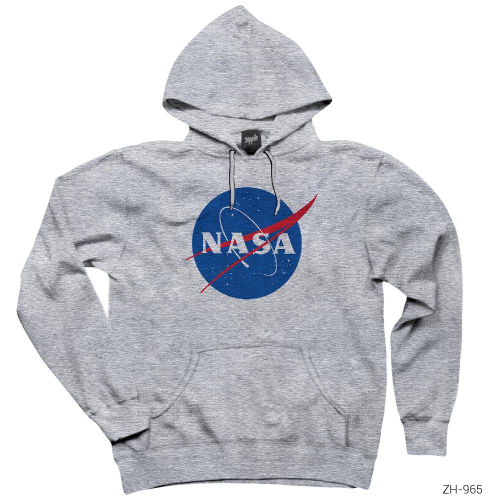 Nasa Logo Gri Kapşonlu Sweatshirt Hoodie