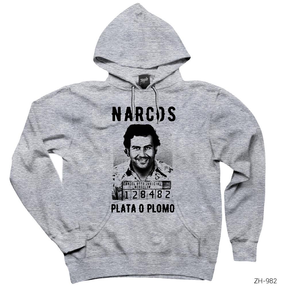 Narcos Plata O Plomo Gri Kapşonlu Sweatshirt Hoodie