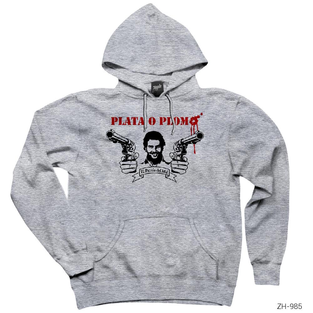 Narcos Plata O Plomo 2 Gri Kapşonlu Sweatshirt Hoodie