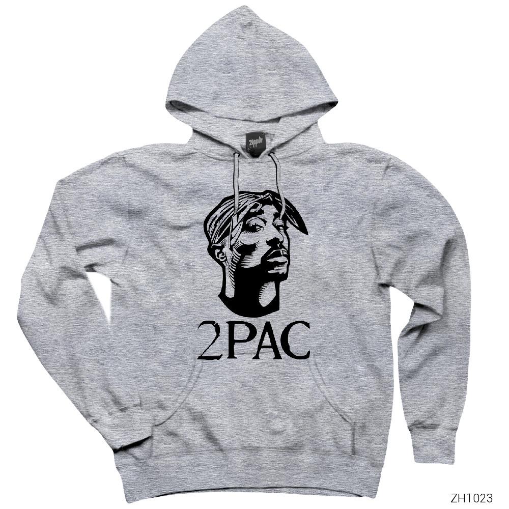 Tupac Shakur Relax Gri Kapşonlu Sweatshirt Hoodie