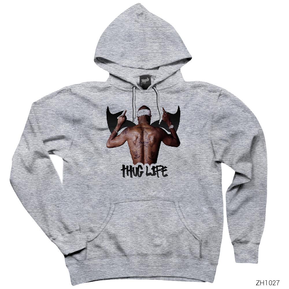 Tupac Shakur Thug Life 2 Gri Kapşonlu Sweatshirt Hoodie