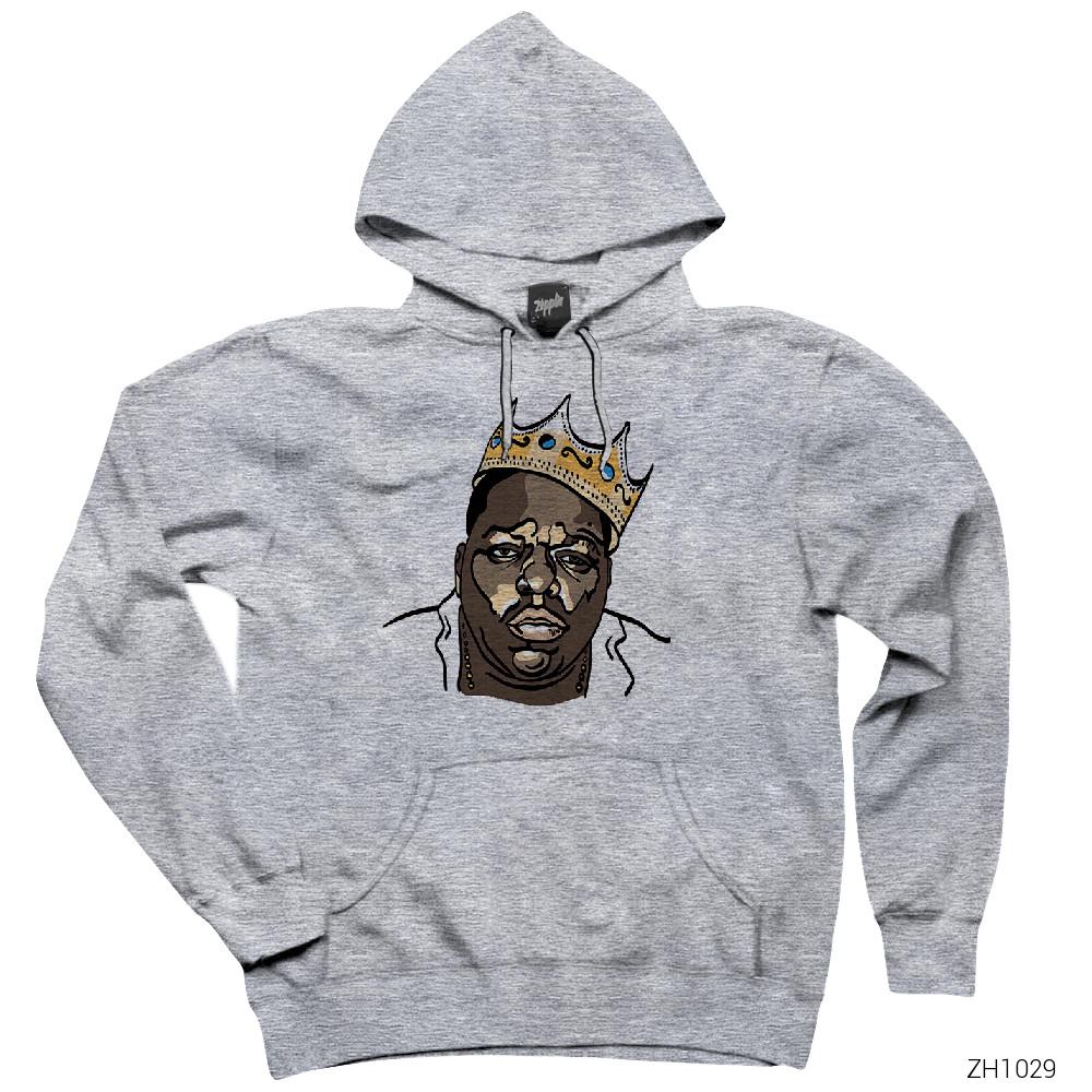 Biggie Cartoon Gri Kapşonlu Sweatshirt Hoodie