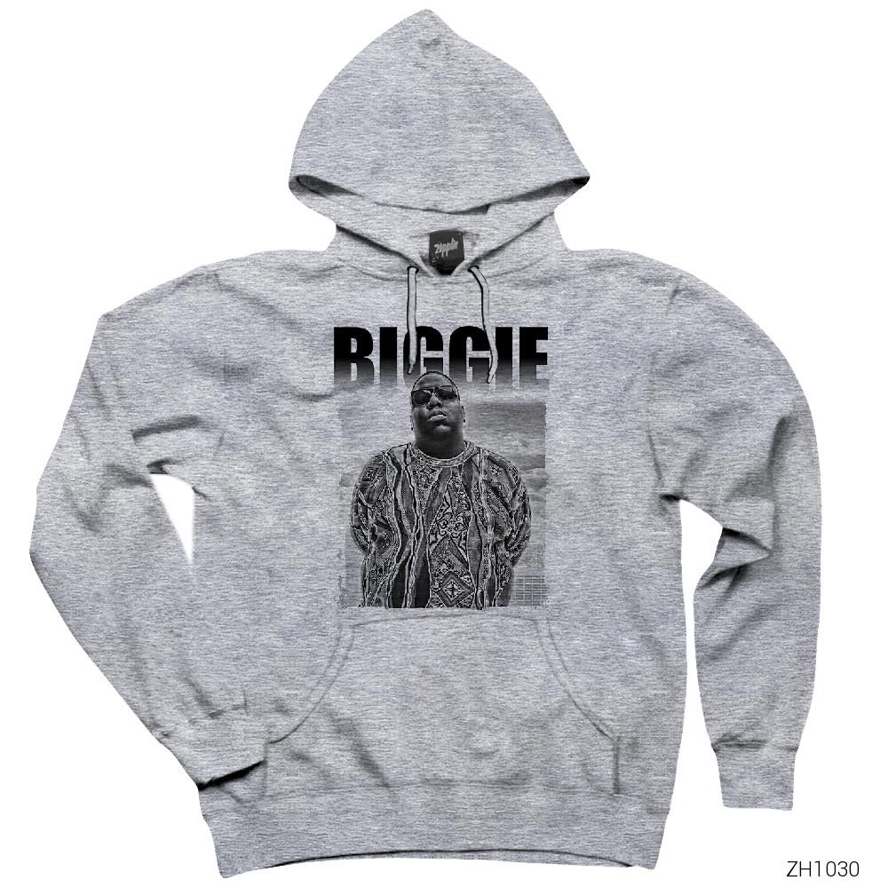 Biggie in the City Gri Kapşonlu Sweatshirt Hoodie