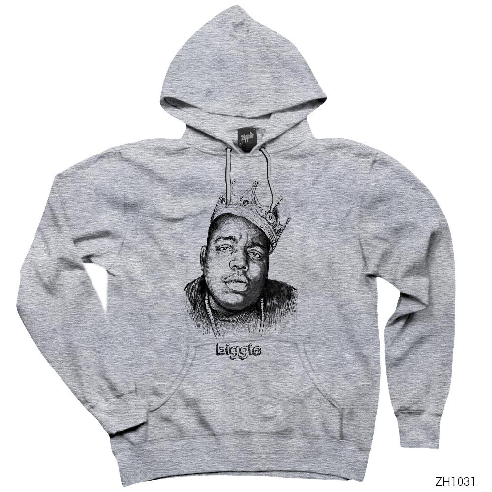 Biggie Sketch Art Gri Kapşonlu Sweatshirt Hoodie