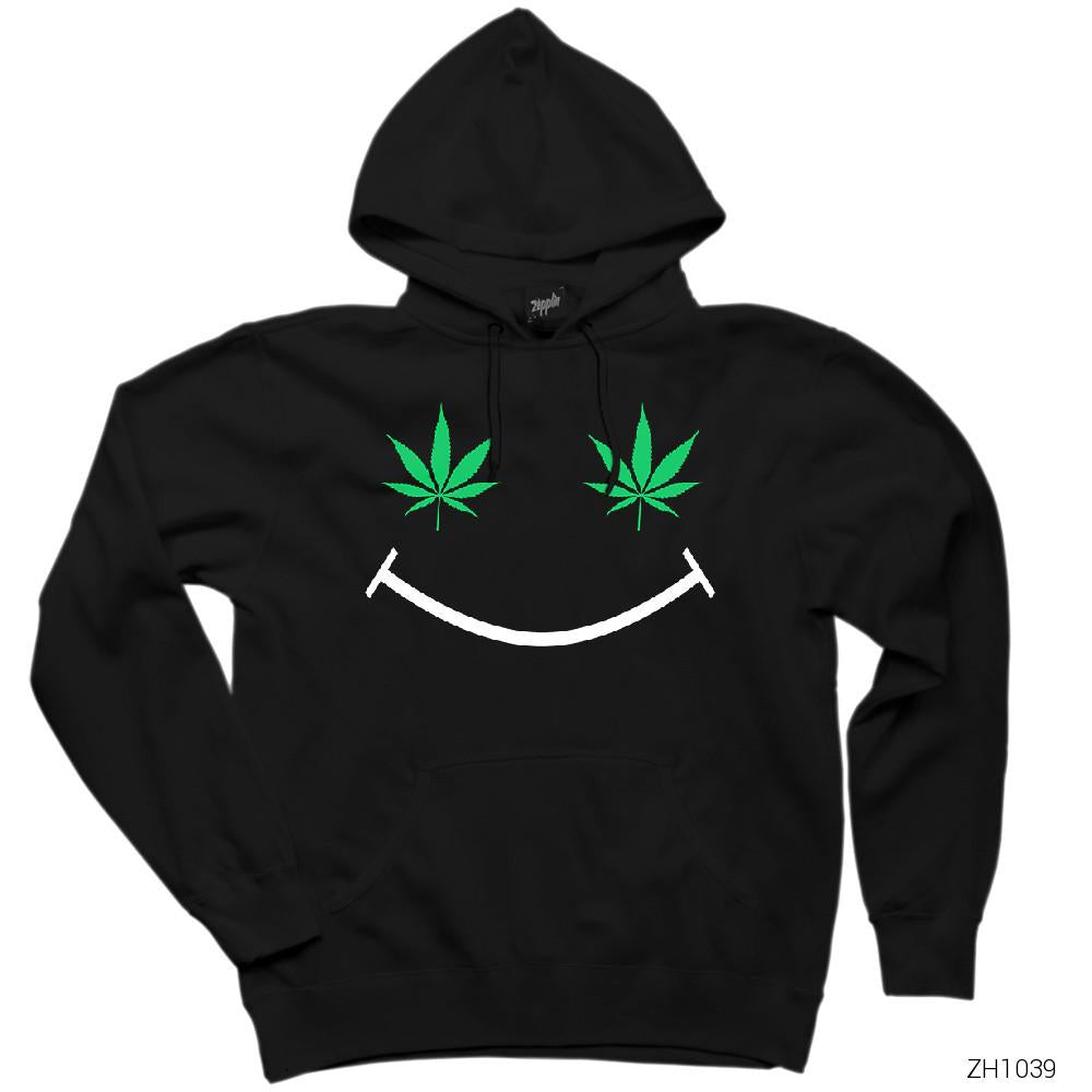 Cannabis Smile Siyah Kapşonlu Sweatshirt Hoodie