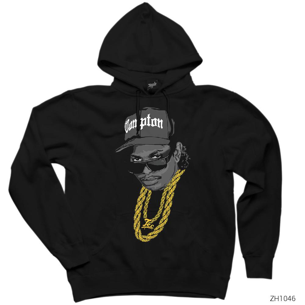 Eazy E Campton Stencil Siyah Kapşonlu Sweatshirt Hoodie