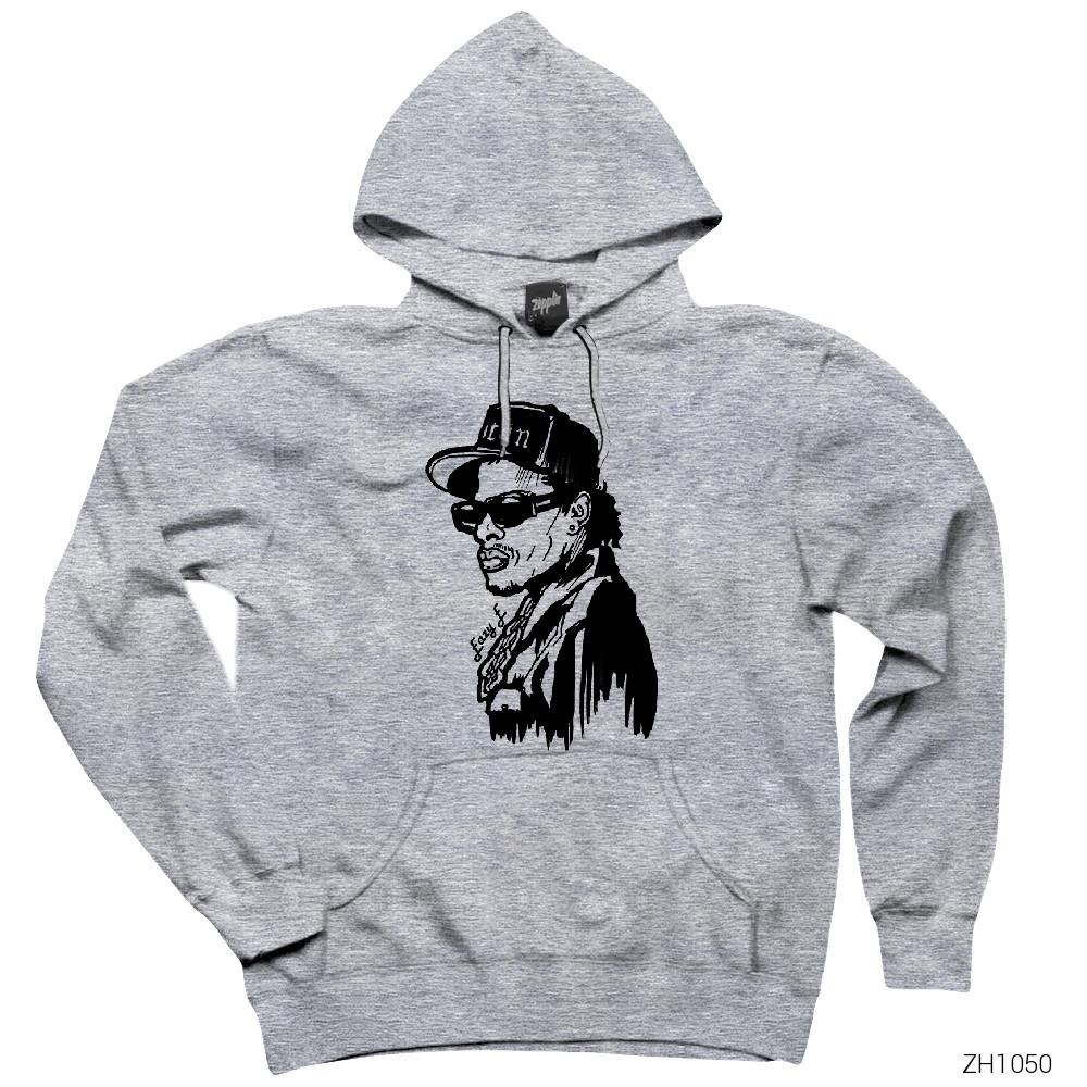 Eazy E Stencil Gri Kapşonlu Sweatshirt Hoodie