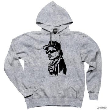 Eazy E Stencil Gri Kapşonlu Sweatshirt Hoodie