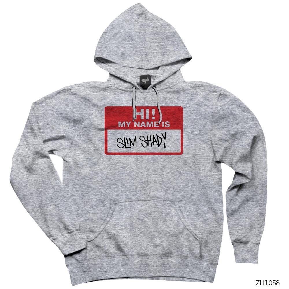 Eminem Hi My Name is Gri Kapşonlu Sweatshirt Hoodie