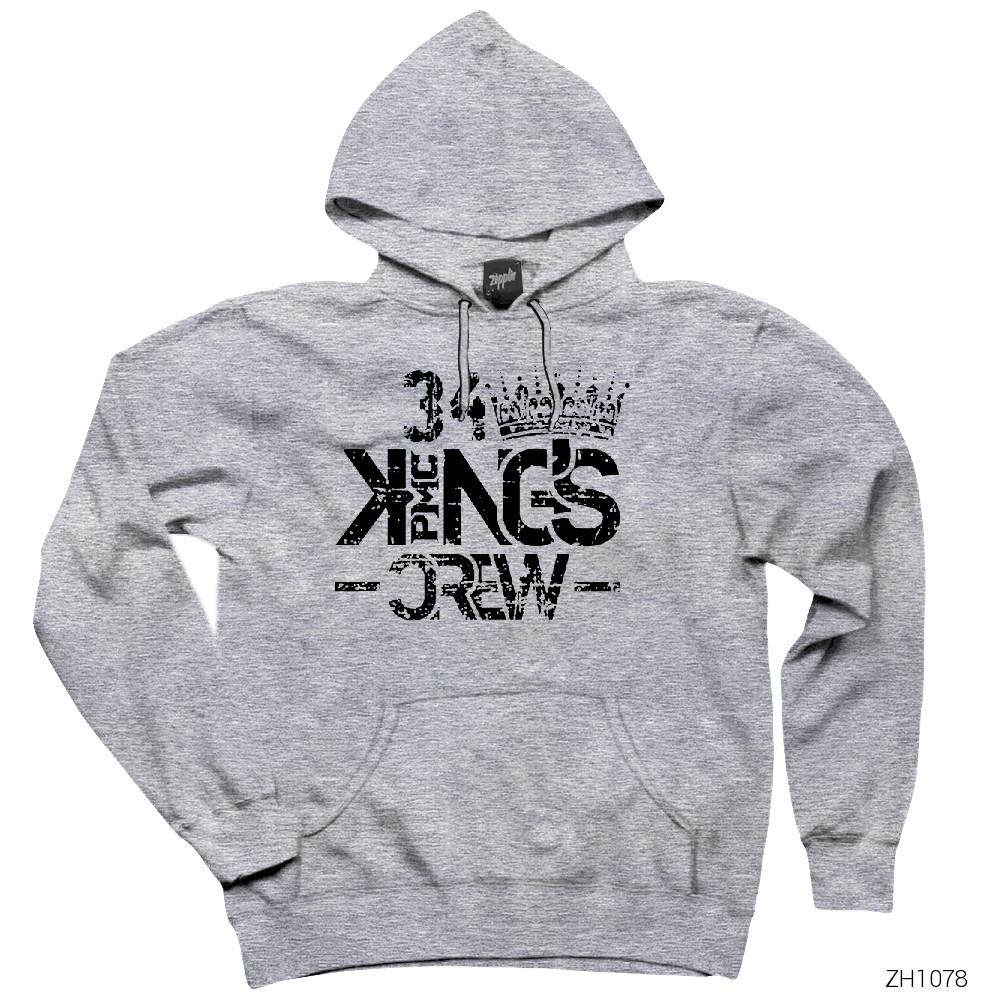 King Crew PMC Gri Kapşonlu Sweatshirt Hoodie