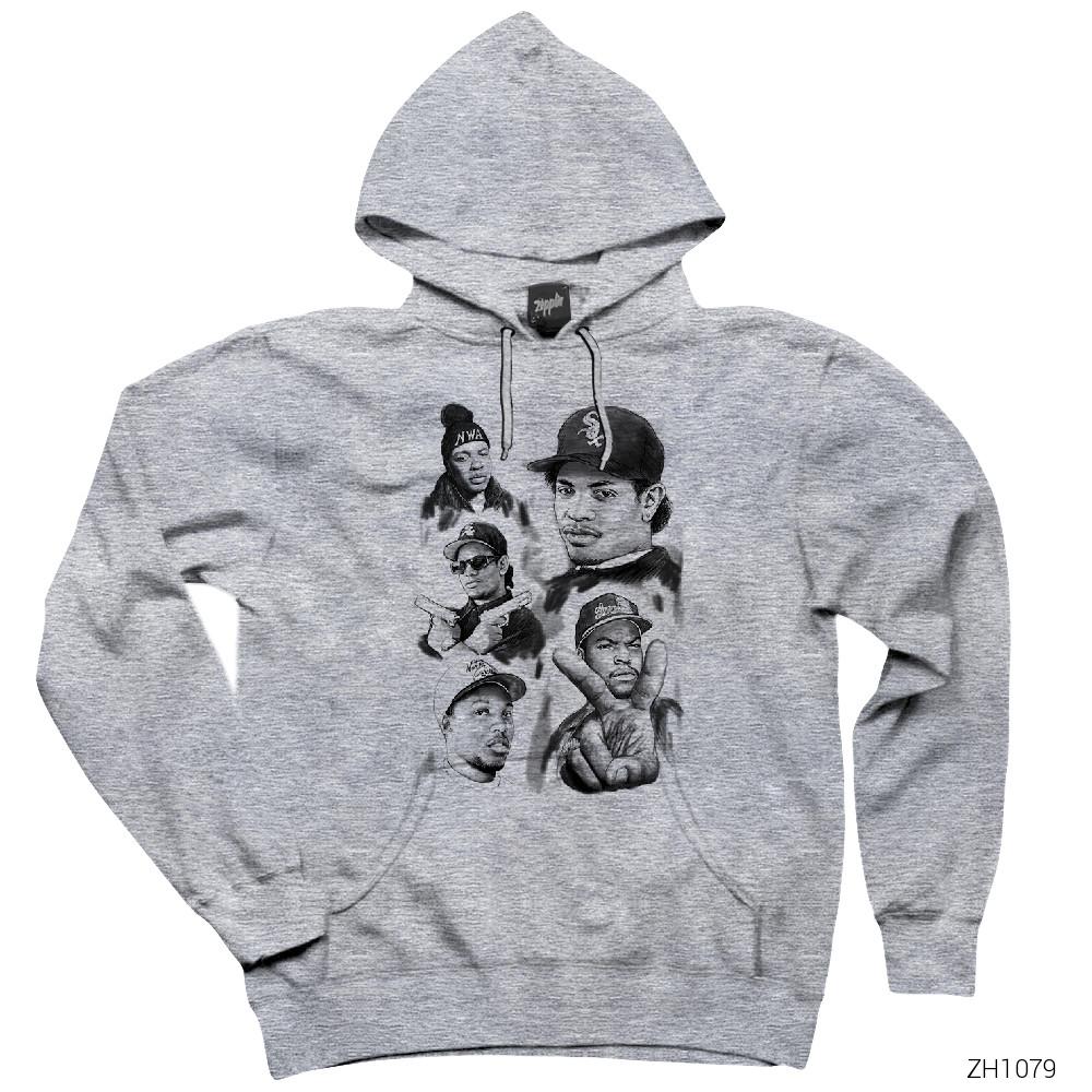 N.W.A. Group Eazy E Ice Cube Gri Kapşonlu Sweatshirt Hoodie