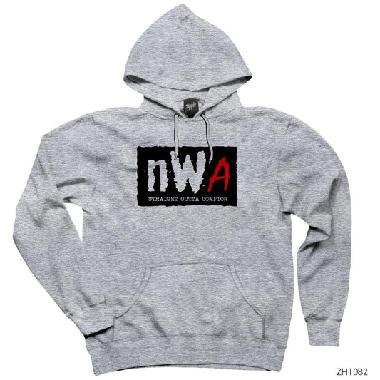 NWA Straight Outta Compton Stencil Logo Gri Kapşonlu Sweatshirt Hoodie