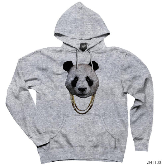 Rapçi Panda Gri Kapşonlu Sweatshirt Hoodie