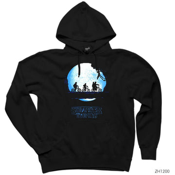 Stranger Things Blue Moon Siyah Kapşonlu Sweatshirt Hoodie