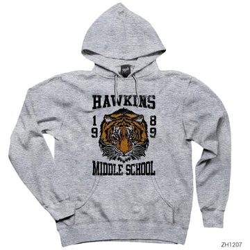 Stranger Things Hawkings Middle School Gri Kapşonlu Sweatshirt Hoodie