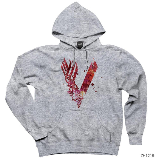 Vikings Blood Logo 2 Gri Kapşonlu Sweatshirt Hoodie