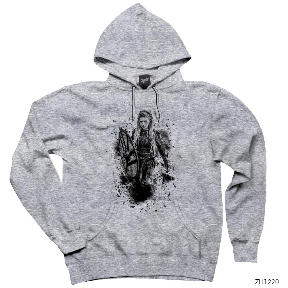 Vikings Lagertha Gri Kapşonlu Sweatshirt Hoodie