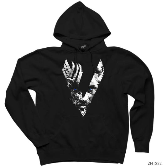 Vikings Logo Ragnar Siyah Kapşonlu Sweatshirt Hoodie