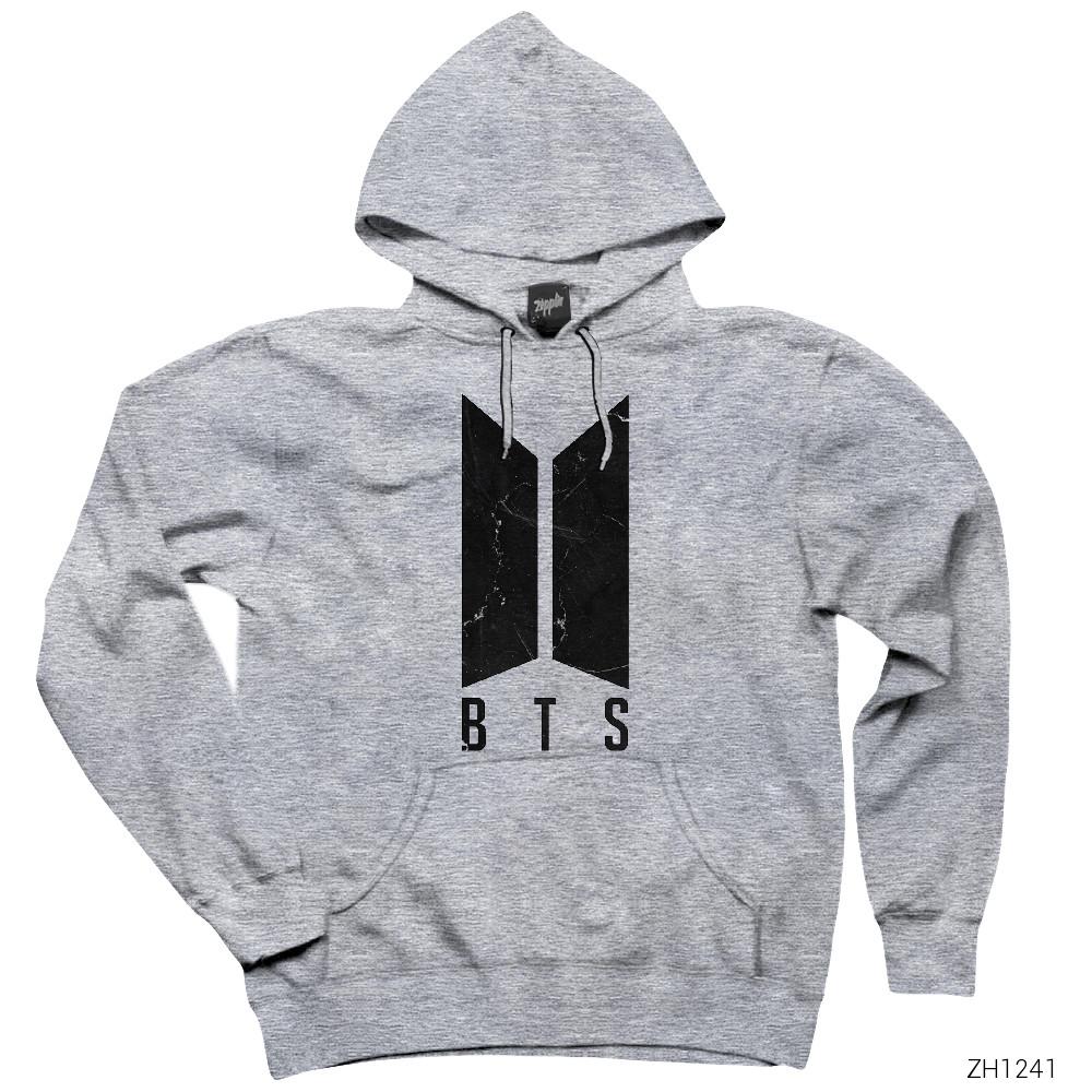 BTS Logo Marble Gri Kapşonlu Sweatshirt Hoodie