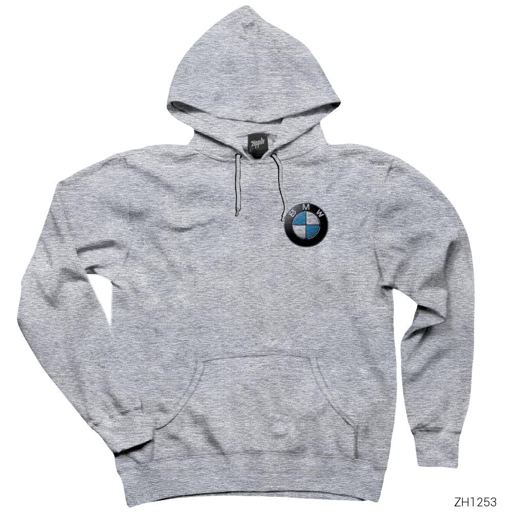 BMW Logo Gri Kapşonlu Sweatshirt Hoodie