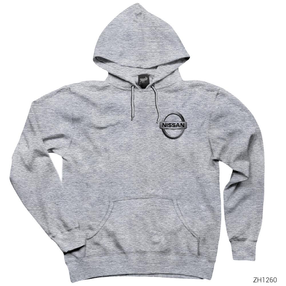 Nissan Logo Gri Kapşonlu Sweatshirt Hoodie