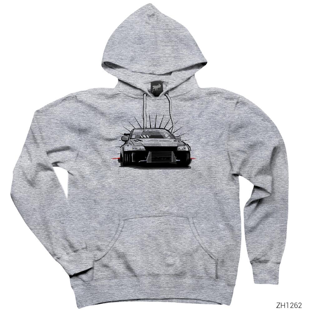 Mitsubishi Evo Gri Kapşonlu Sweatshirt Hoodie