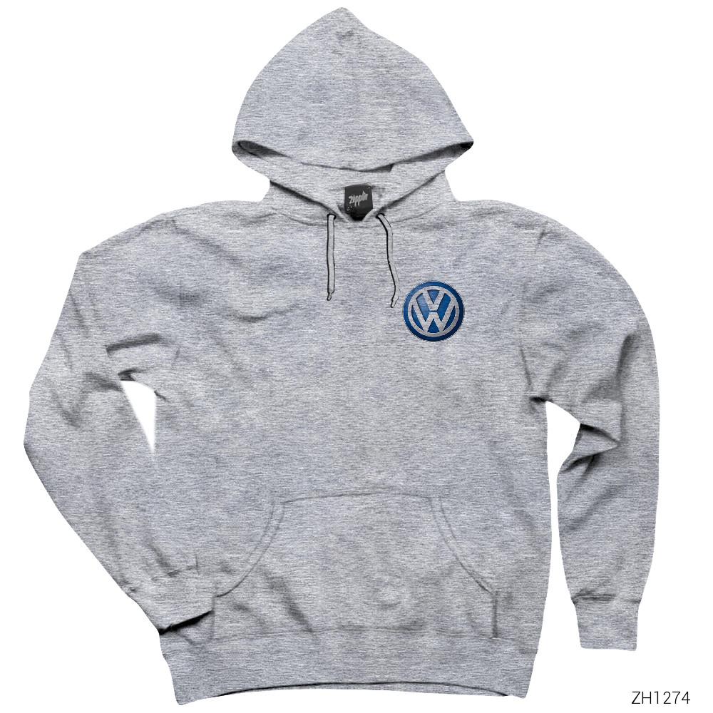 Volkswagen Logo Gri Kapşonlu Sweatshirt Hoodie