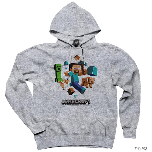 MineCraft Elements Gri Kapşonlu Sweatshirt Hoodie