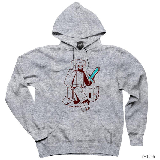 Minecraft Sketcky Steve Gri Kapşonlu Sweatshirt Hoodie