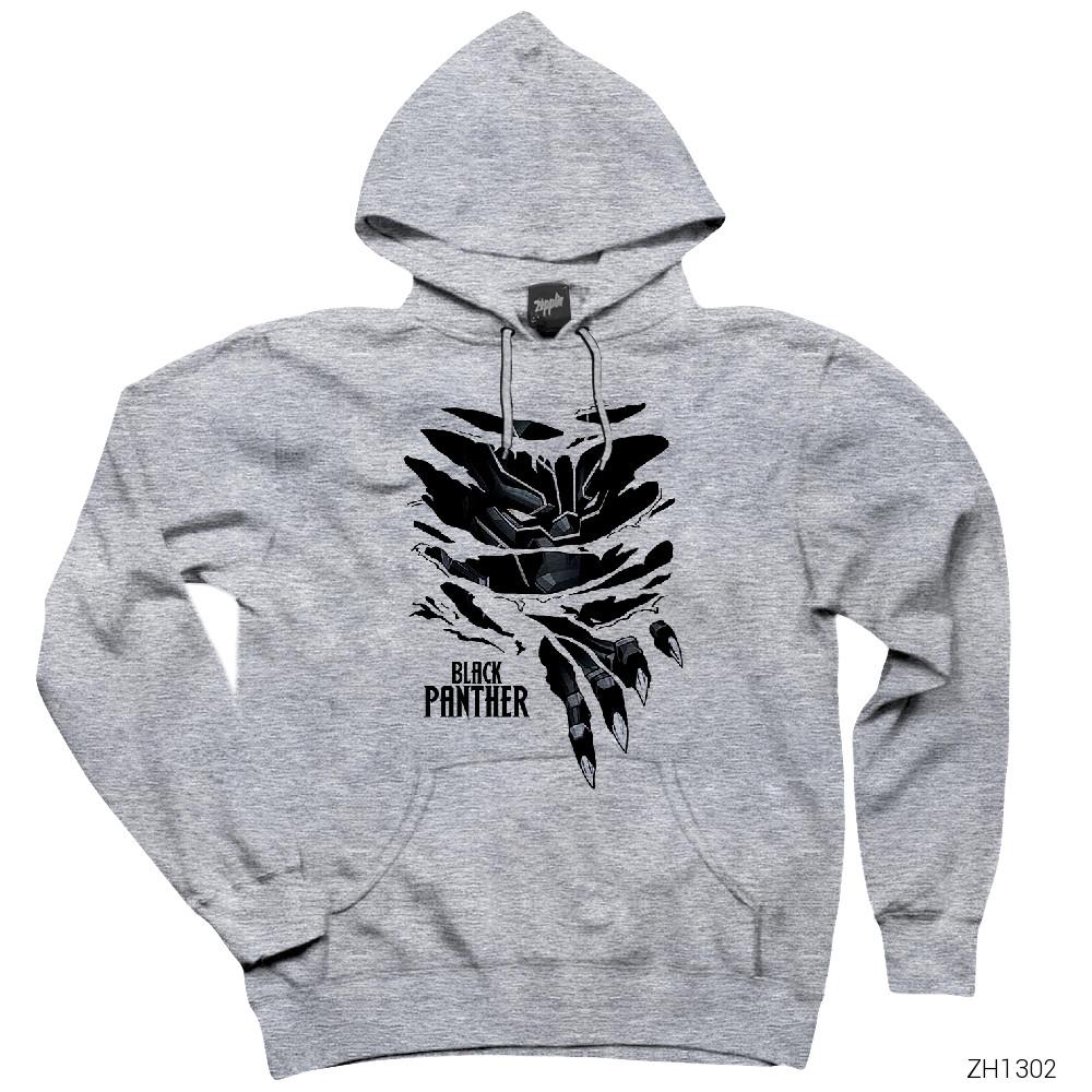 Black Panther Breaks Gri Kapşonlu Sweatshirt Hoodie