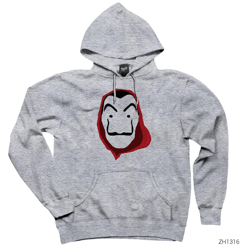 La Casa De Papel Classic Gri Kapşonlu Sweatshirt Hoodie
