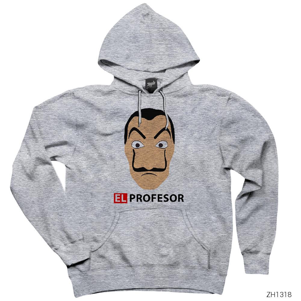 La Casa De Papel Face Gri Kapşonlu Sweatshirt Hoodie